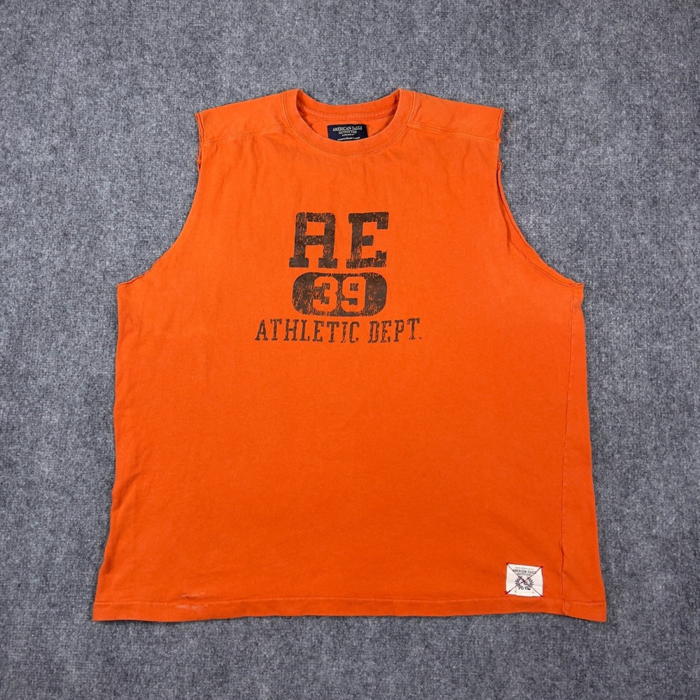 Y2K American Eagle Muscle Tee Mens XXL Orange Graphic Athletic Tank Top